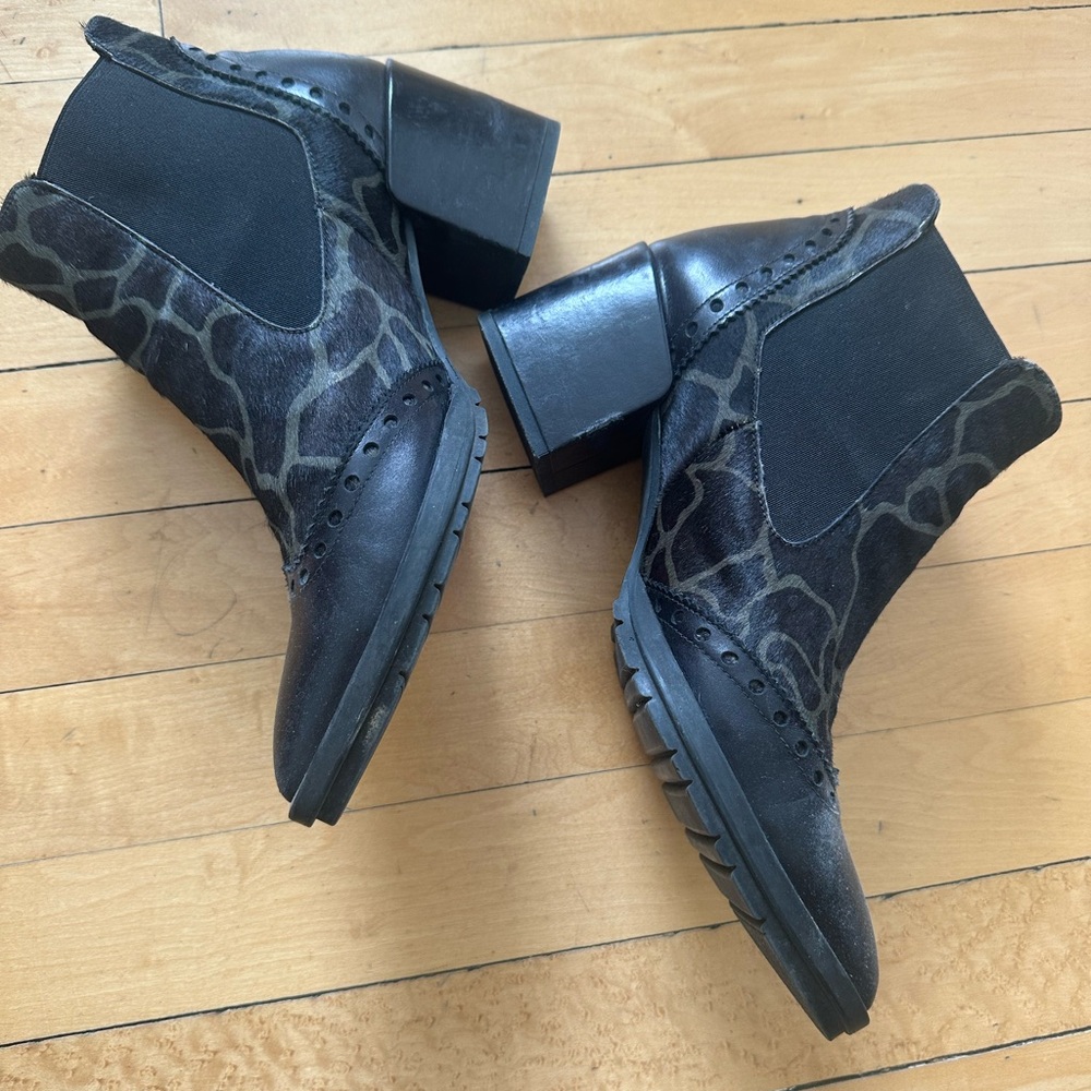 Stylish Black and Army Green Chelsea Genuine Leather & Calf Hair Boots